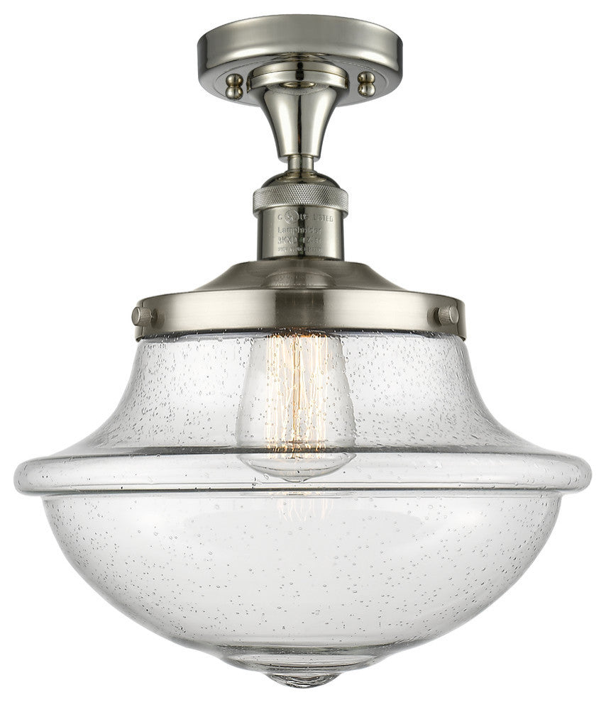 Large Oxford 1-Light Semi-Flush Mount, Polished Nickel, Seedy