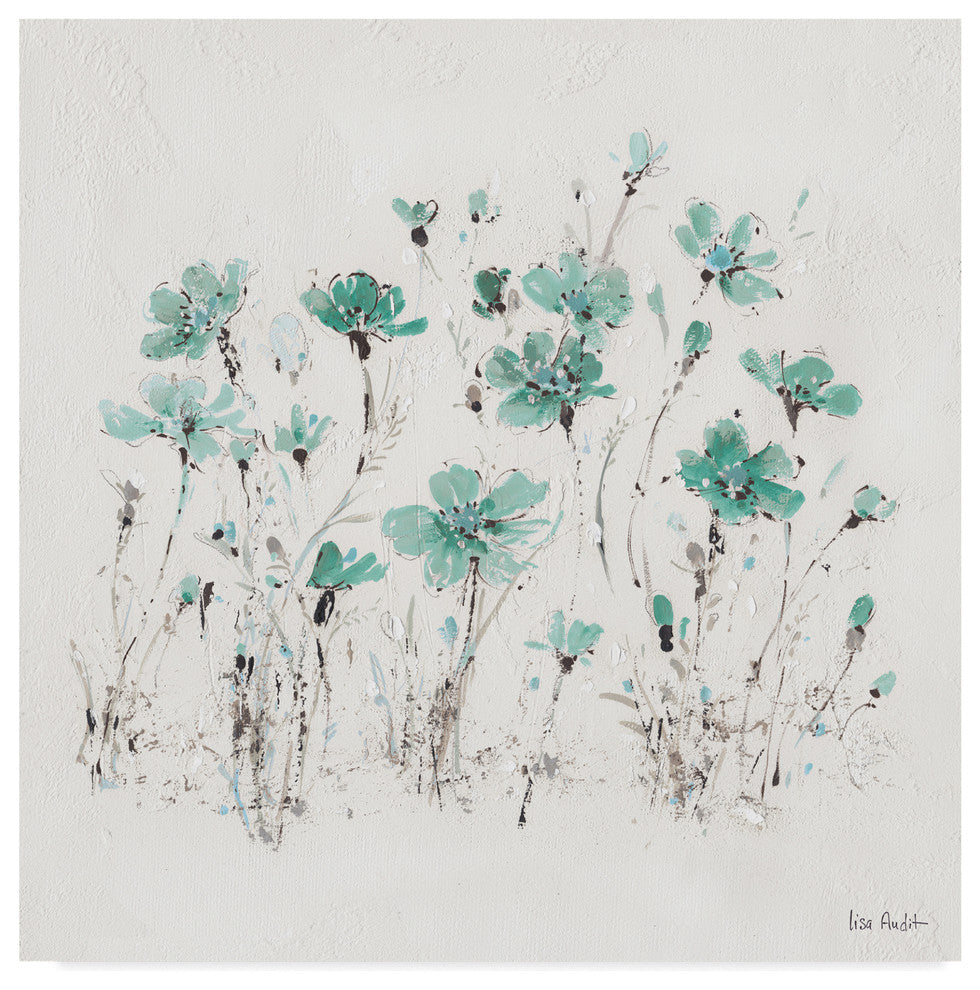 Lisa Audit ''Wildflowers Iii Turquoise'' Canvas Art, 14"x14"