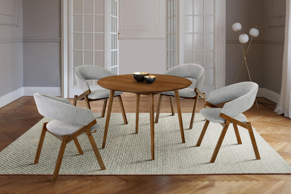 Arcadia and Talulah Round and Wood 5-Piece Dining Set, Gray and Walnut, 42"