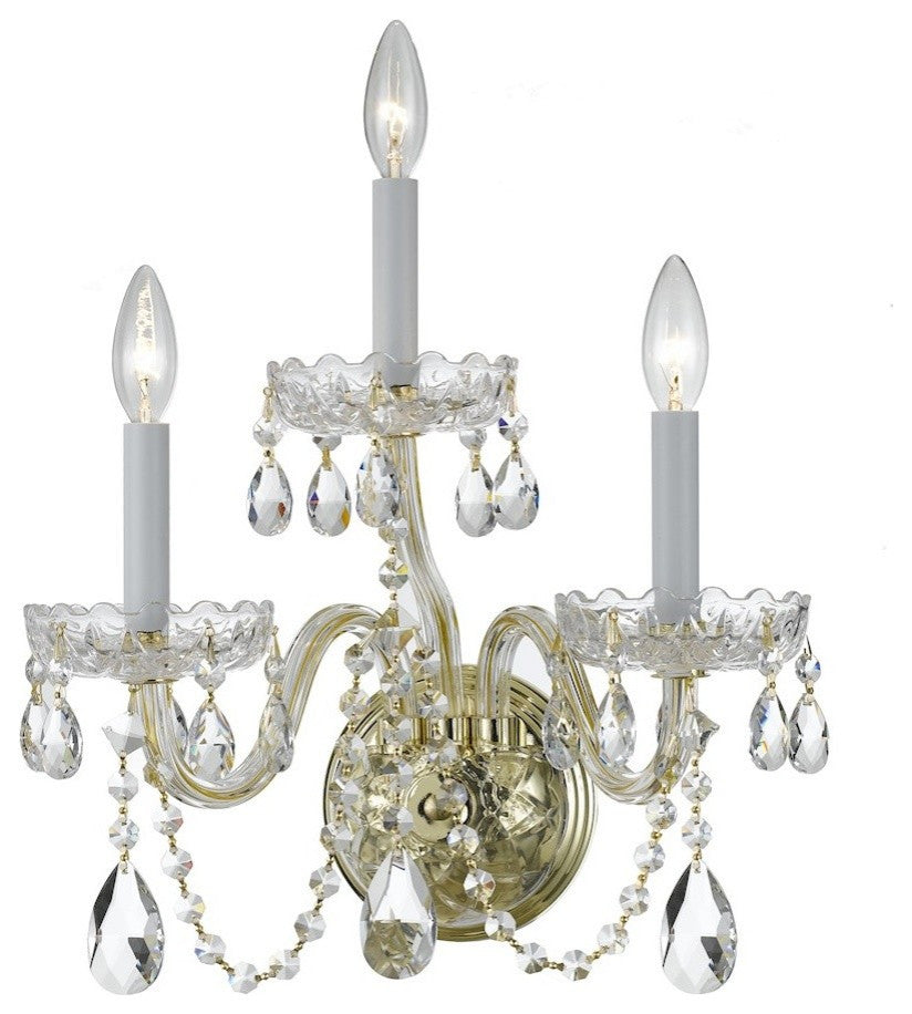 Crystorama 1033PBCLS Three Light Wall Mount Traditional Crystal Brass