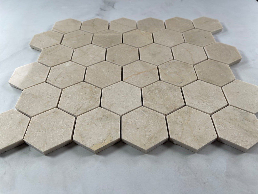 Crema Marfil Marble 2 inch Hexagon Mosaic Tile Polished, 1 sheet