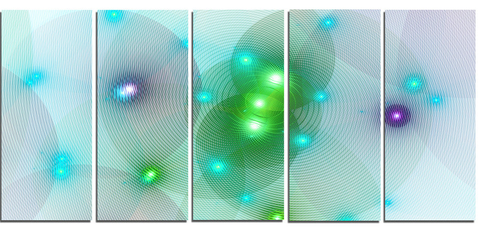 Green Fractal Lights in Fog, Abstract Wall Art Canvas, 60"x28", 5 Panels