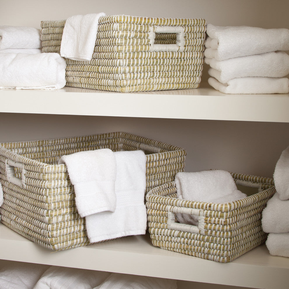 Rivergrass Rectangular Storage Baskets With Handles, Set of 3