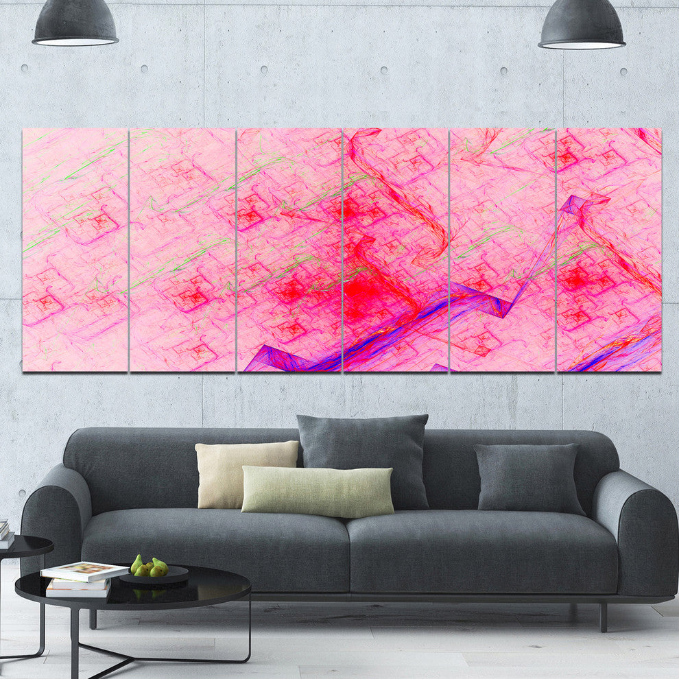 Pink Fractal Electric Lightning, Abstract Art on Canvas, 70"x28", 6 Panels