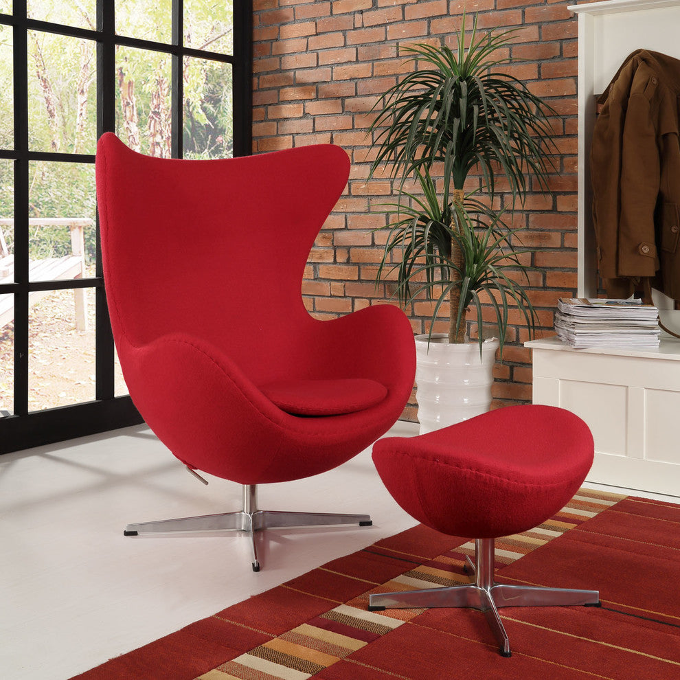 Modern Contemporary Living Room Lounge Chair and Ottoman Set Red