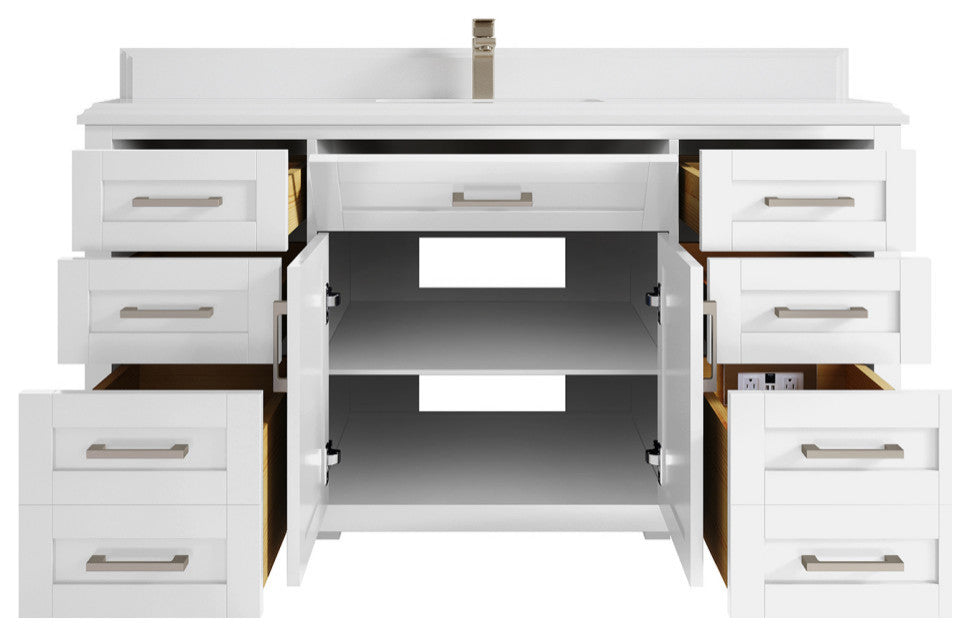 Cambridge 60 Single Bathroom Vanity in White 1.5" White Quartz