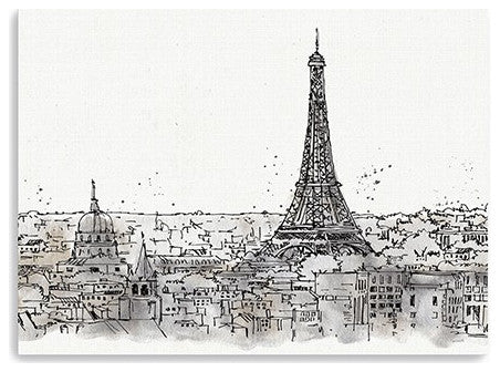 40" Monochrome Paris Rooftops Sketch Canvas Wall Art