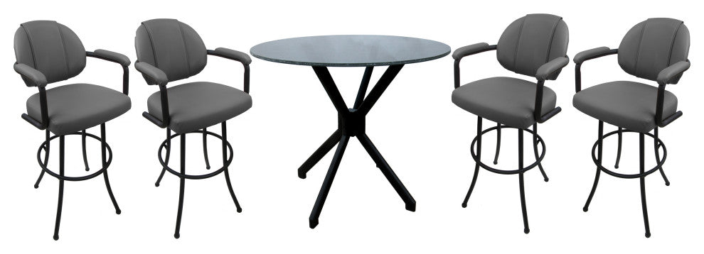 Swivel Counter Metal Pub Set - M-70 Stools 26" or 30", Grey Vinyl - Black, 30", Crackle Glass