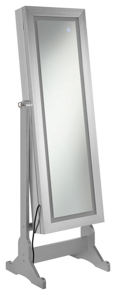 Benzara BM282017 Full Body Floor Cheval Mirror, Jewelry Storage, LED, Silver