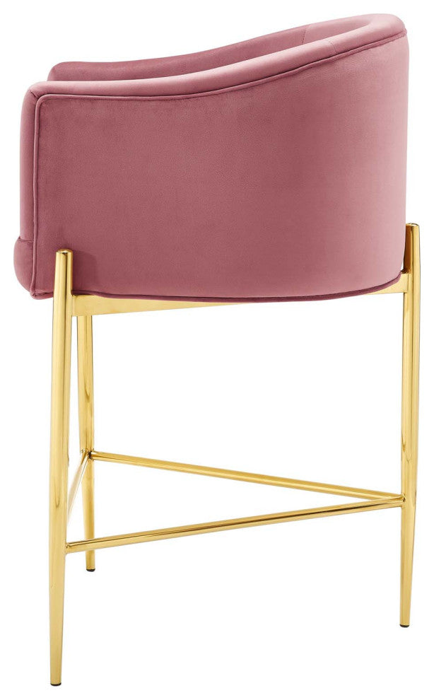 Tufted Counter Stool Chair, Velvet, Metal, Pink, Bar Pub Cafe Bistro Restaurant