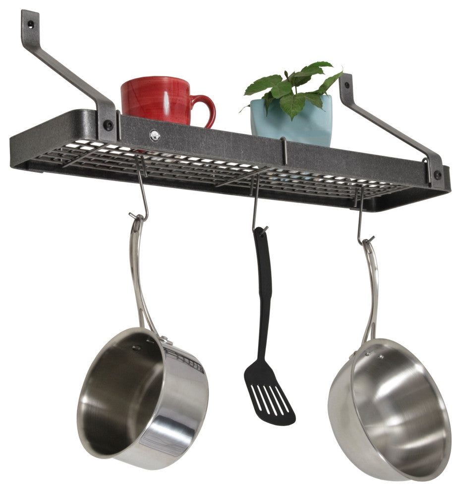 Grande Cuisine Bookshelf Pot Rack w 12 Hooks Hammered Steel
