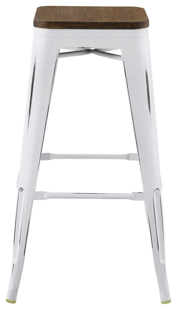 Bar Stool Chair Barstool, Set of 2, Wood, Metal, White, Modern, Bar Pub Bistro