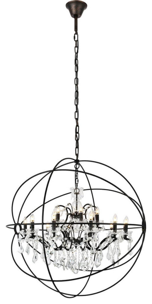 18 light Polished nickel Orb 44" Chandelier Clear crystal