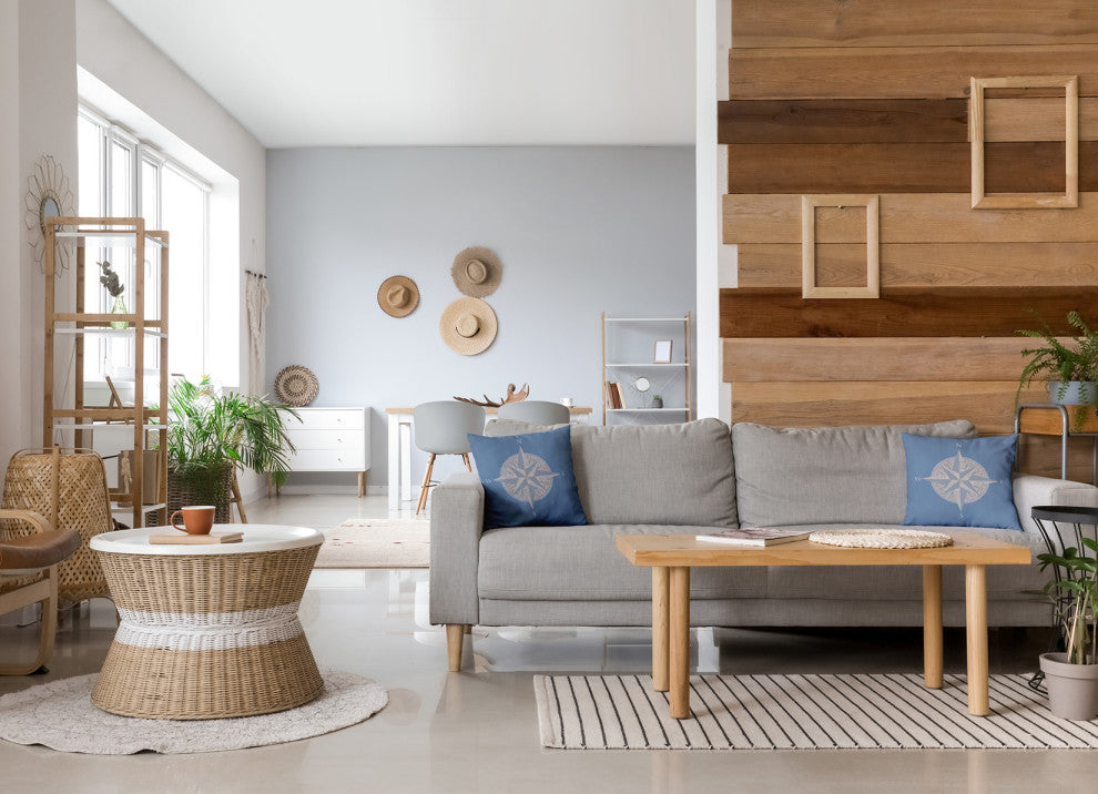 18x18" Compass Nautical Decorative Indoor Pillow, Dusty Smoke