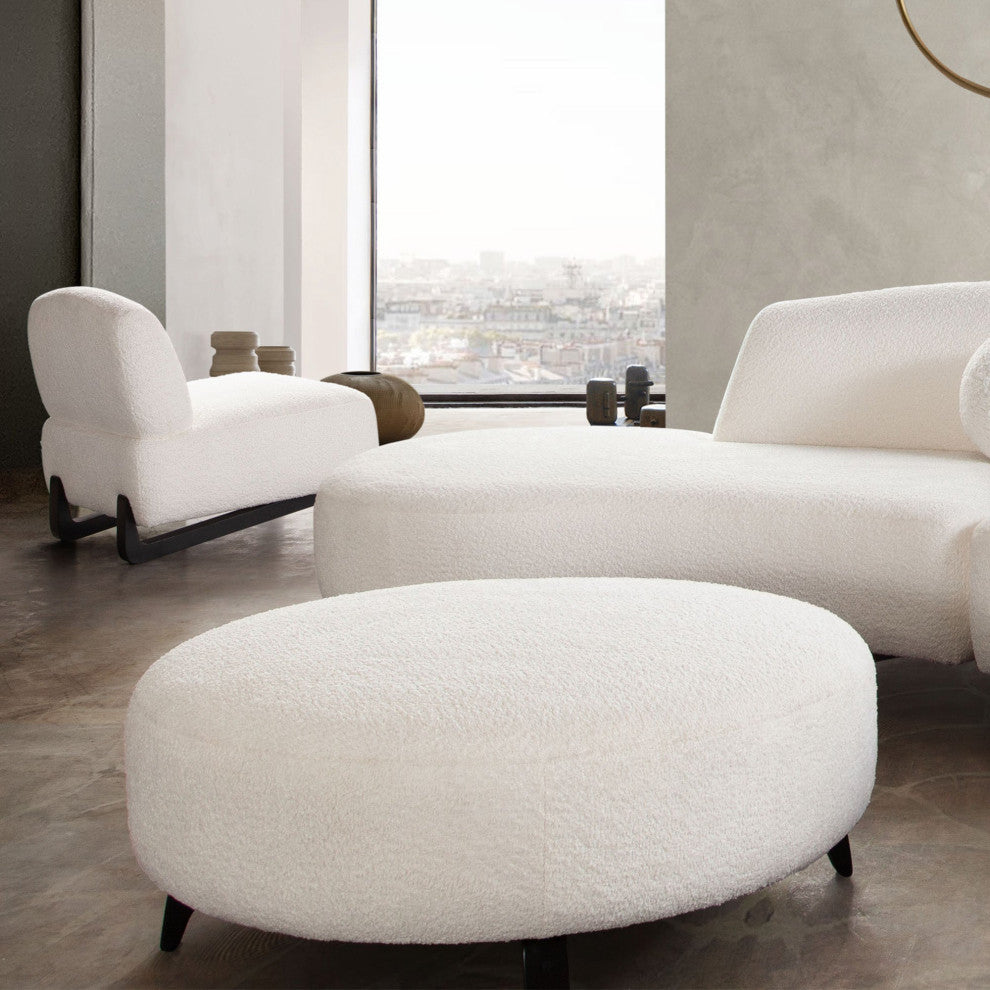 Vesper Round Ottoman, White
