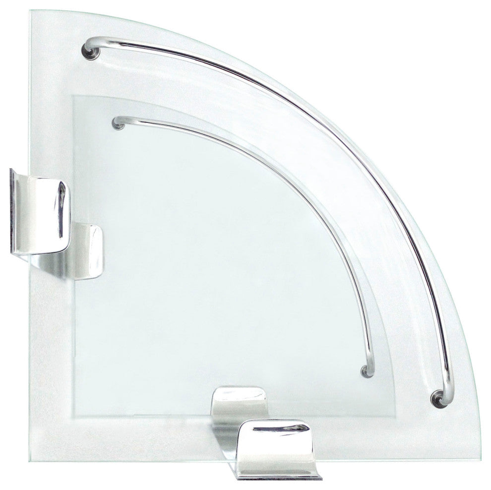 MODONA's 9.5" Double Glass Corner Shelf With Rail, Polished Chrome