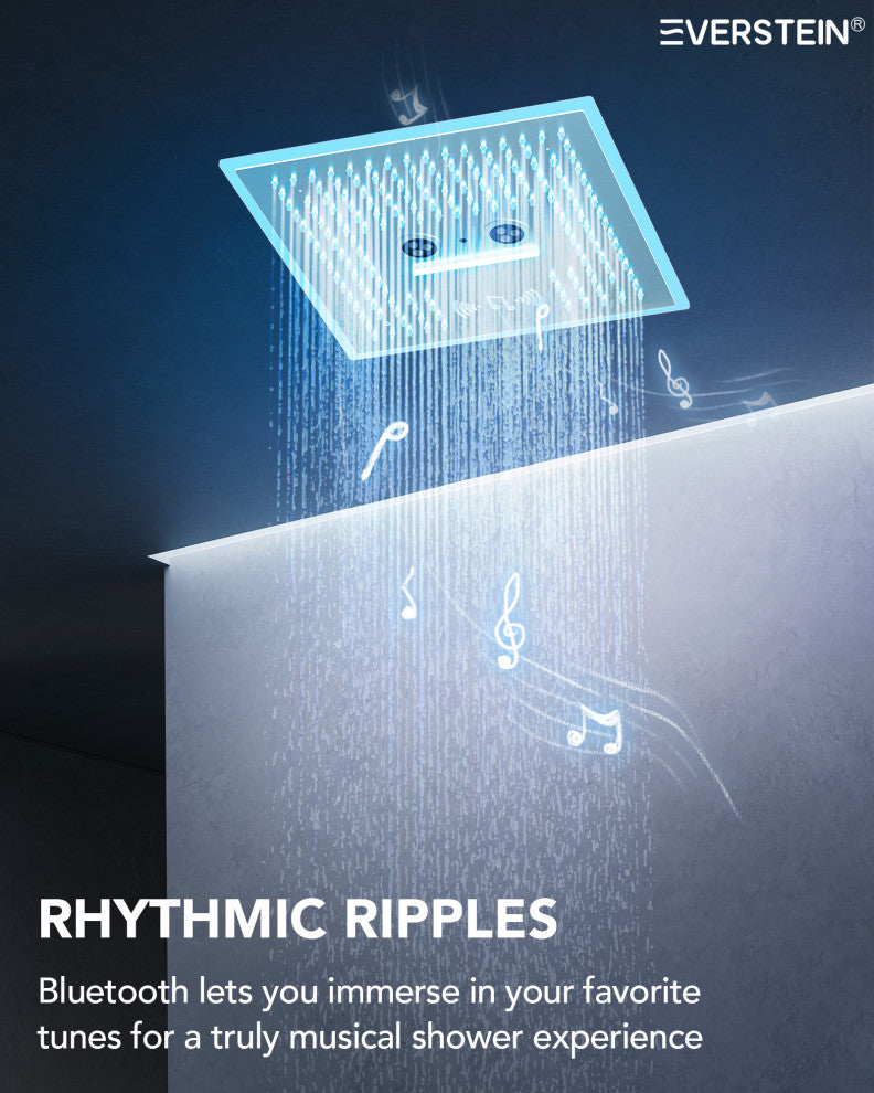 Music Shower System 16x6"Rainfall LED Shower Head With4 Way Thermostatic Faucet, Brushed Nickel