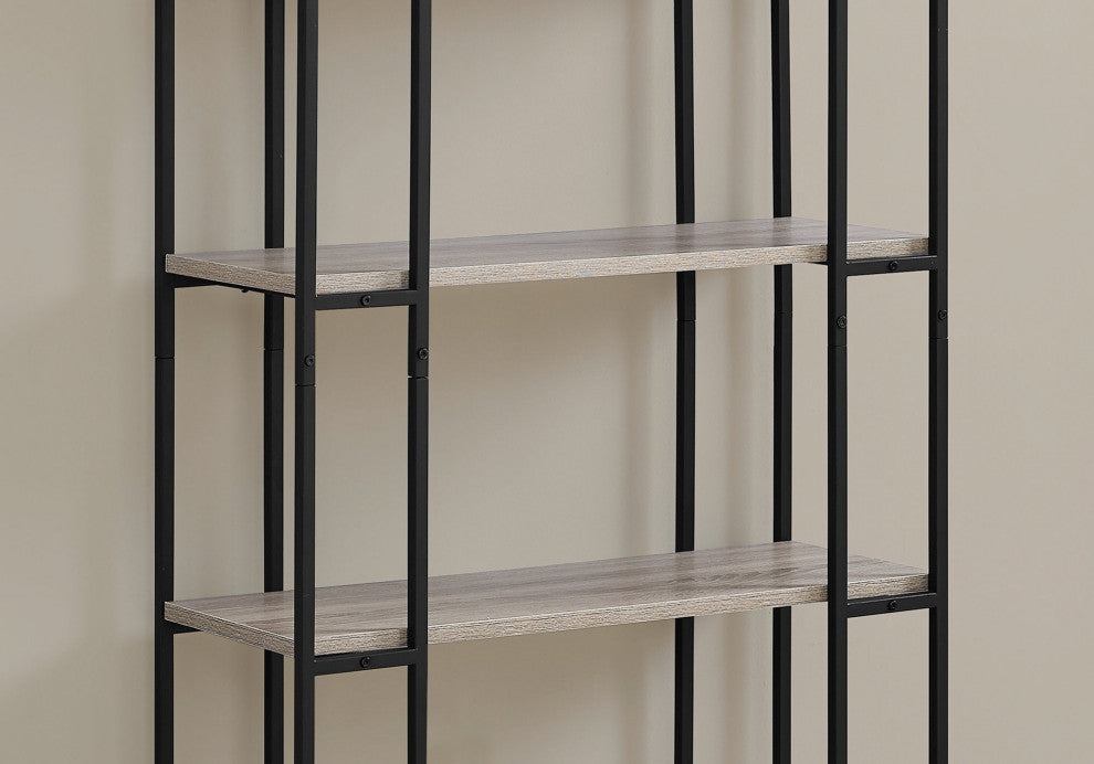 HomeRoots 12.5" x 32" x 62" Dark Taupe Black Mdf Metal Bookcase