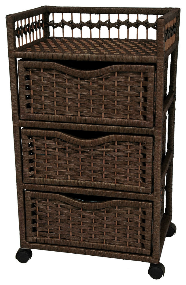 31" Natural Fiber Chest of Drawers on Wheels, Mocha