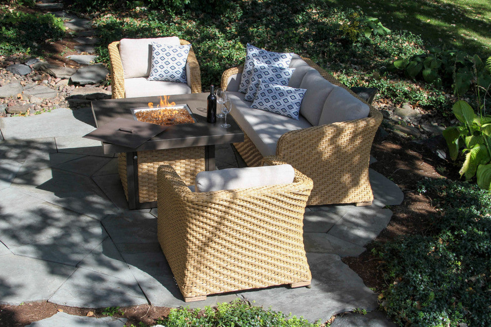 Square Natural-Toned Wicker Fire Pit