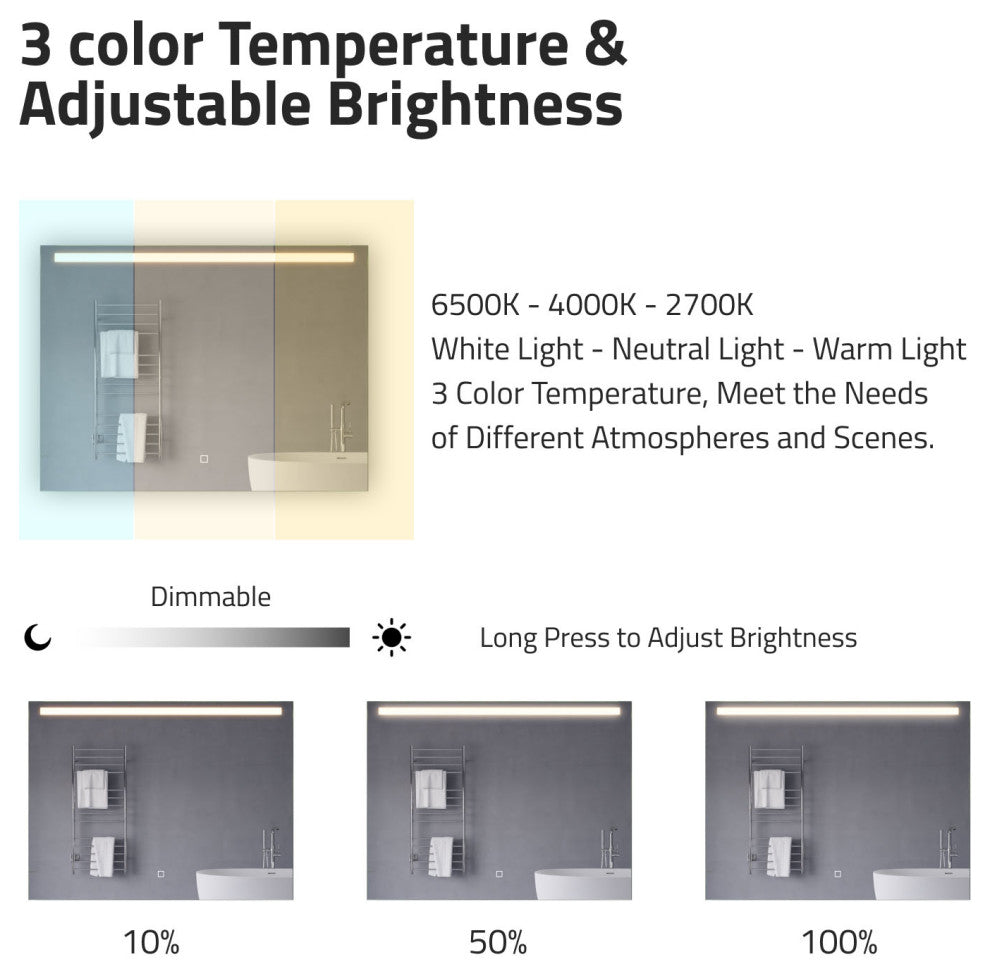 ANZZI 24" x 32" LED Front/ Bottom Lighting Bathroom Mirror With Defogger
