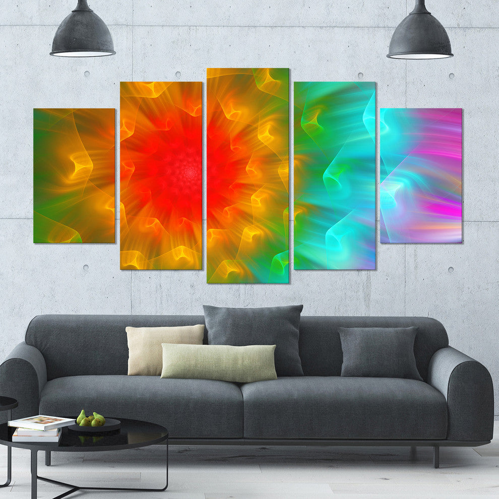 Large Red Alien Fractal Flower, Large Floral Art Canvas Print, 60"x32", 5 Panels