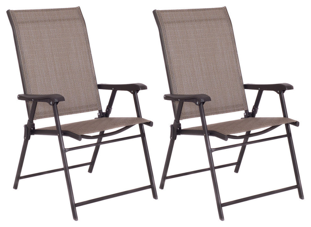 Costway Set of 2 Patio Folding Sling Chairs Furniture Deck Garden Pool Beach