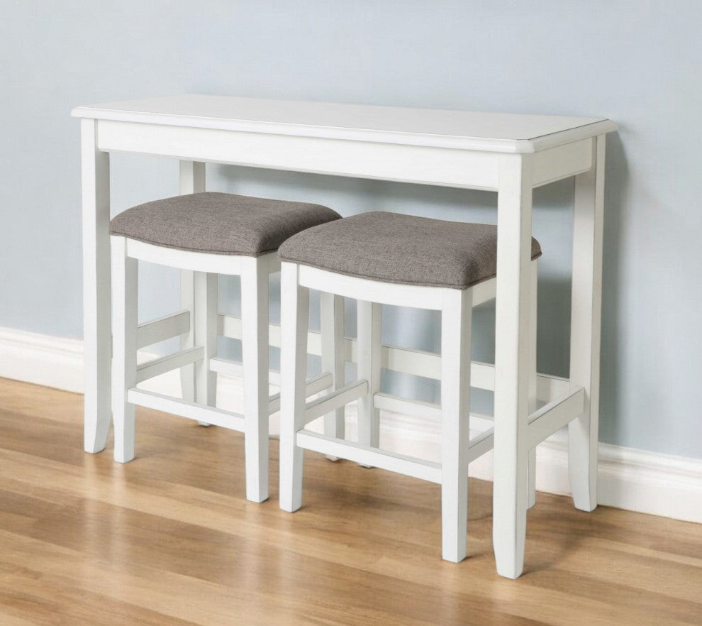 49" Three Piece White Rectangular Wood Bar Table With Stools