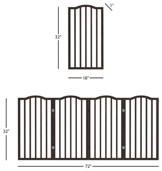 Wooden Pet Gate Tall Freestanding 4 Panel Foldable 72 x32" PETMAKER, Brown