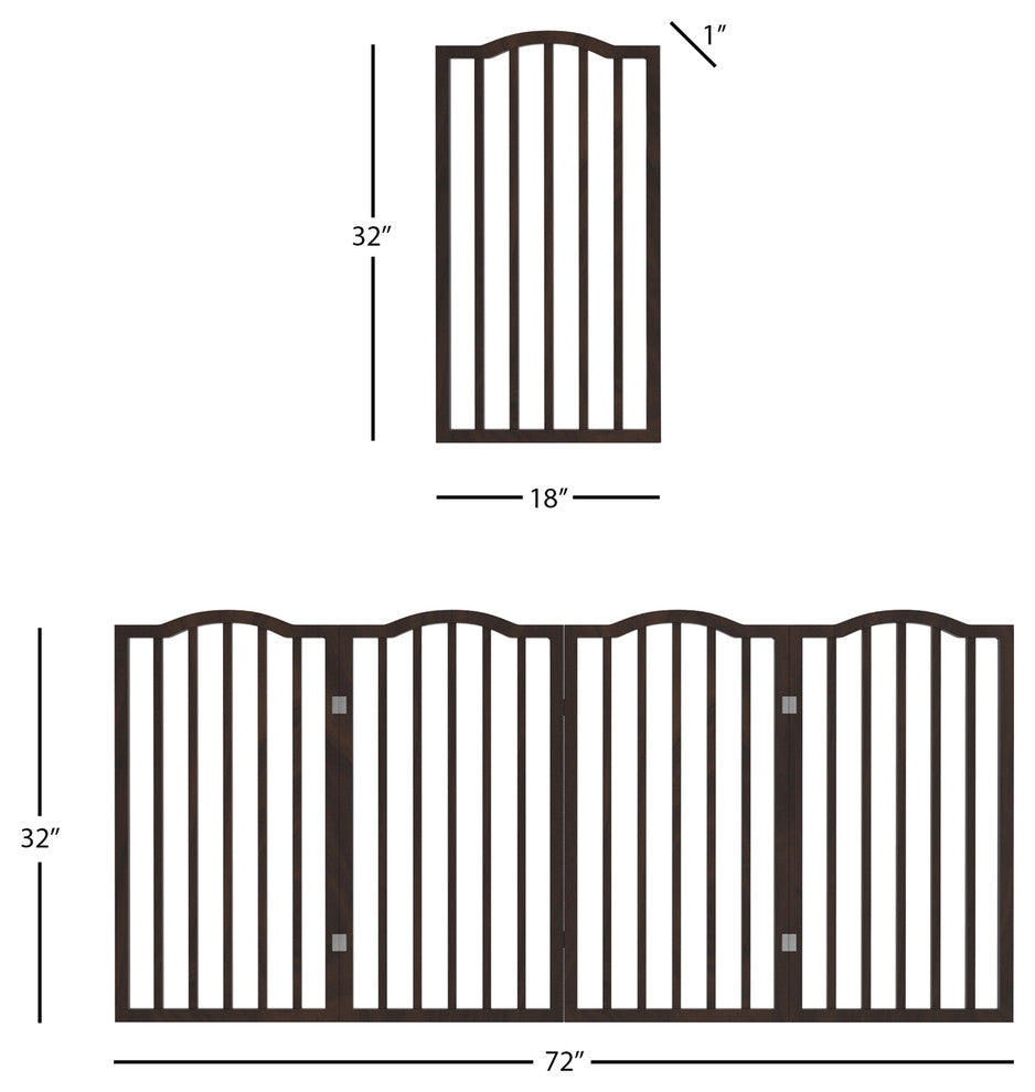 Wooden Pet Gate Tall Freestanding 4 Panel Foldable 72 x32" PETMAKER, Brown