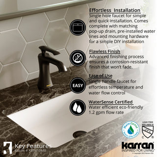 Karran 1-Hole 1-Handle Bathroom Faucet With Pop-Up Drain, Matte Black