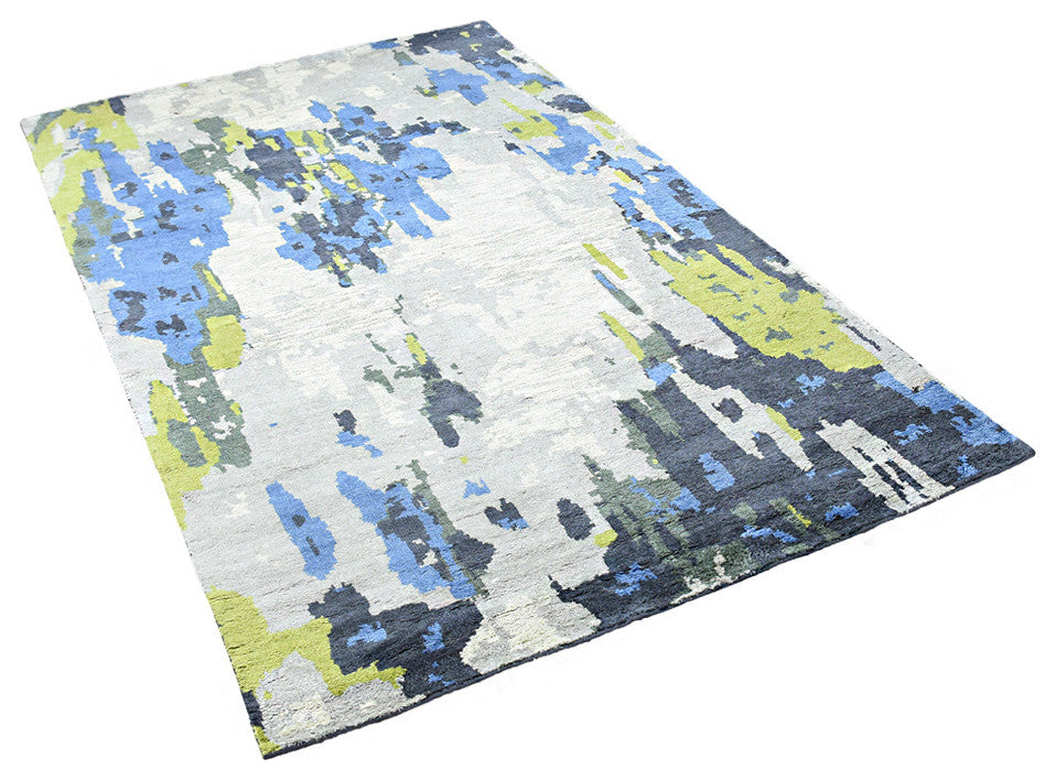 Hand Knotted Silk Area Rug Abstract Multicolor