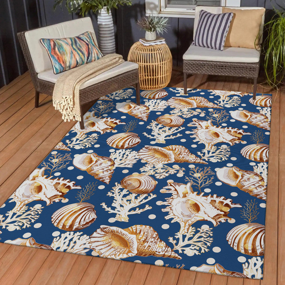 Indoor/Outdoor Seabreeze SZ6 Navy Machine Washable 9' x 12' Rug