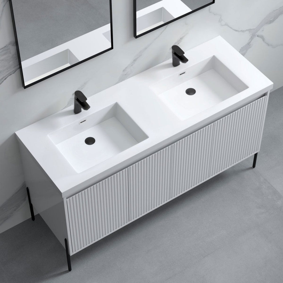 Flutie 60" Bathroom Vanity Set, White, Double White Sink