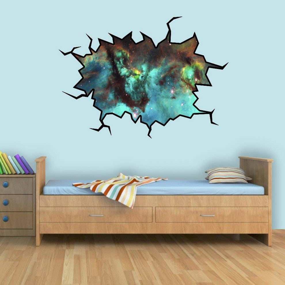 VWAQ Cosmic Wall Decal Outer Space Sticker Cracked Wall Decal Galaxy, 24"h
