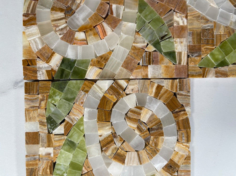Marble Mosaic Border Listello Tile Garden Onyx 4.7x13.4 Polished, 1 piece