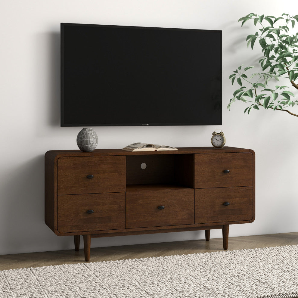 Stein Mid-Century Modern Solid Wood 5 Drawer TV Stand for TVs up to 60"