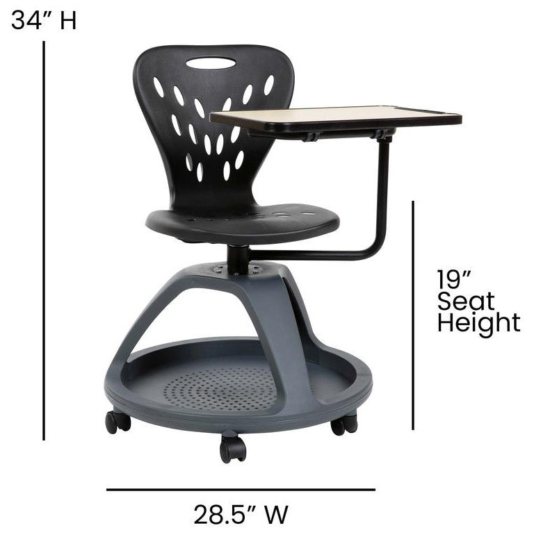 Mobile Desk Chair with 360 Degree Tablet Rotation and Under Seat Storage Cubby
