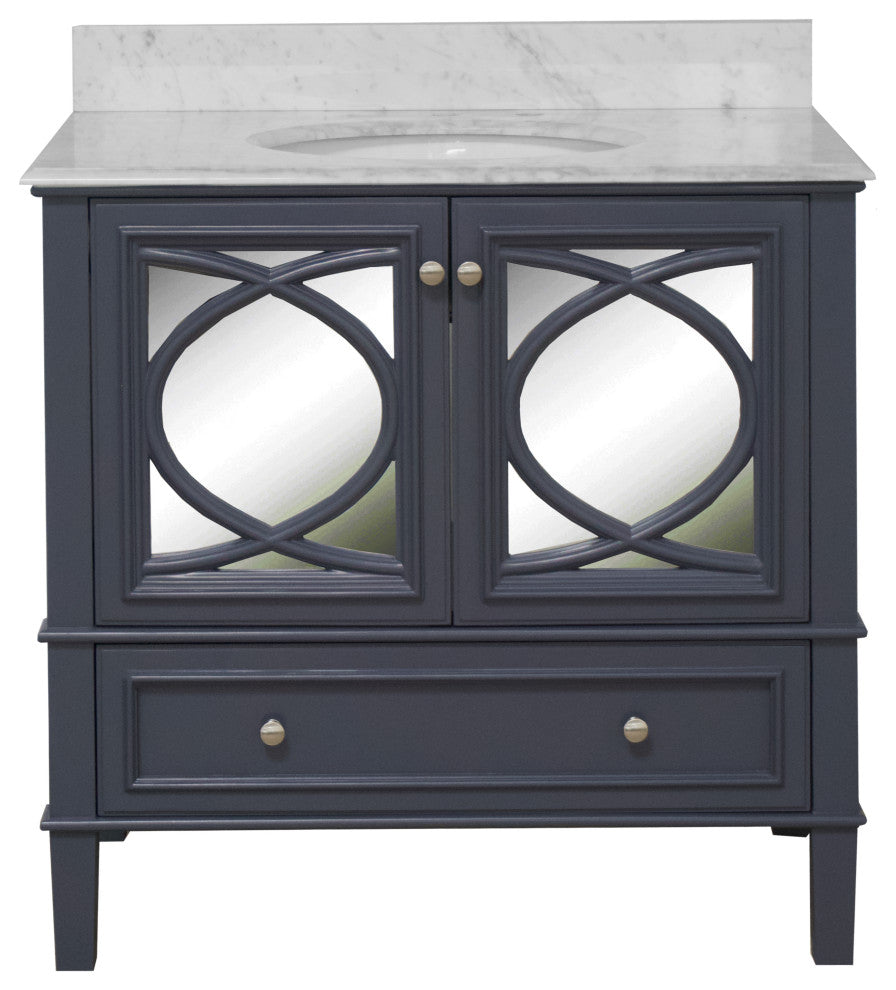 Olivia 36" Bathroom Vanity, Marine Gray, Carrara Marble