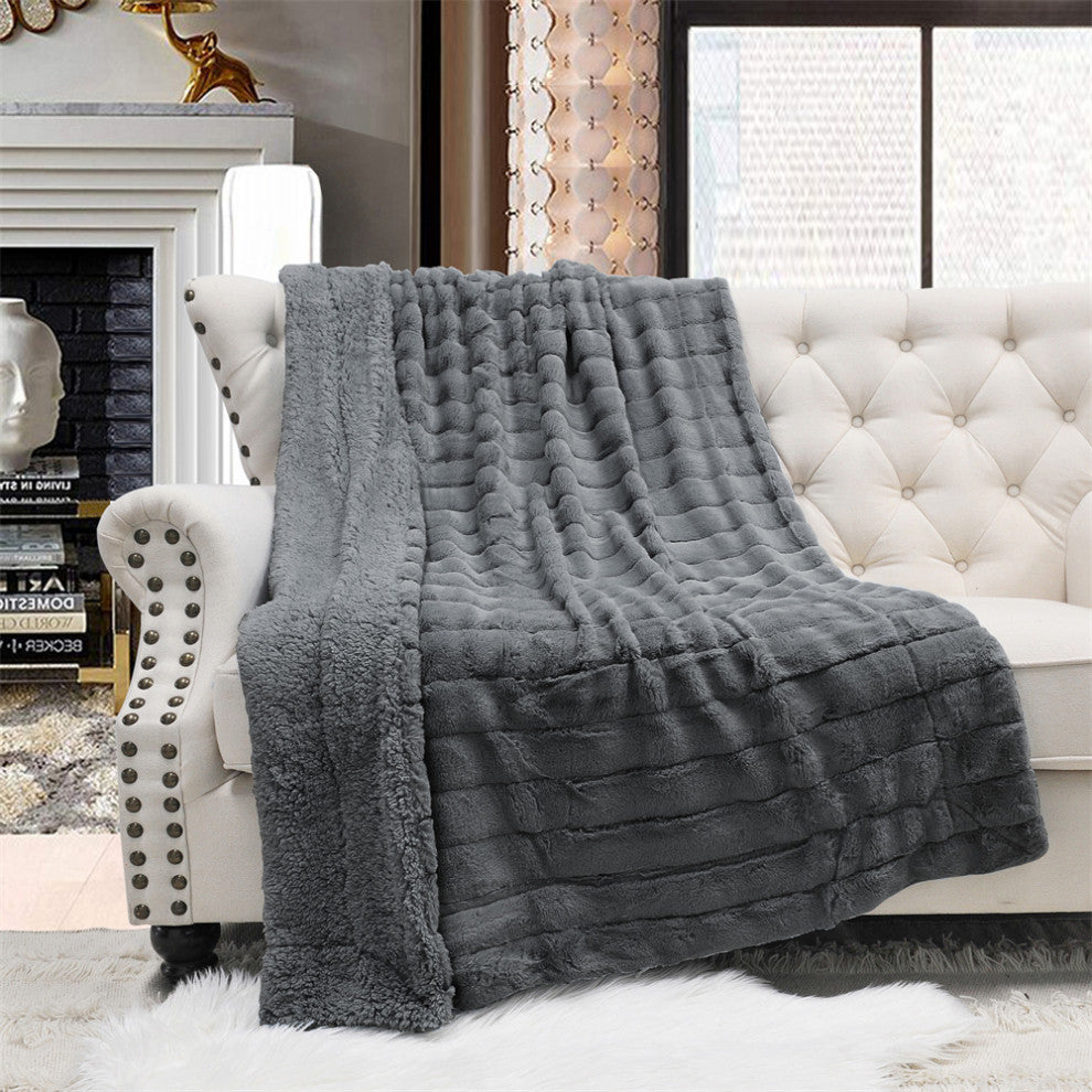 Super Mink Faux Fur Throw Blanket, Charcoal, 50"x60"