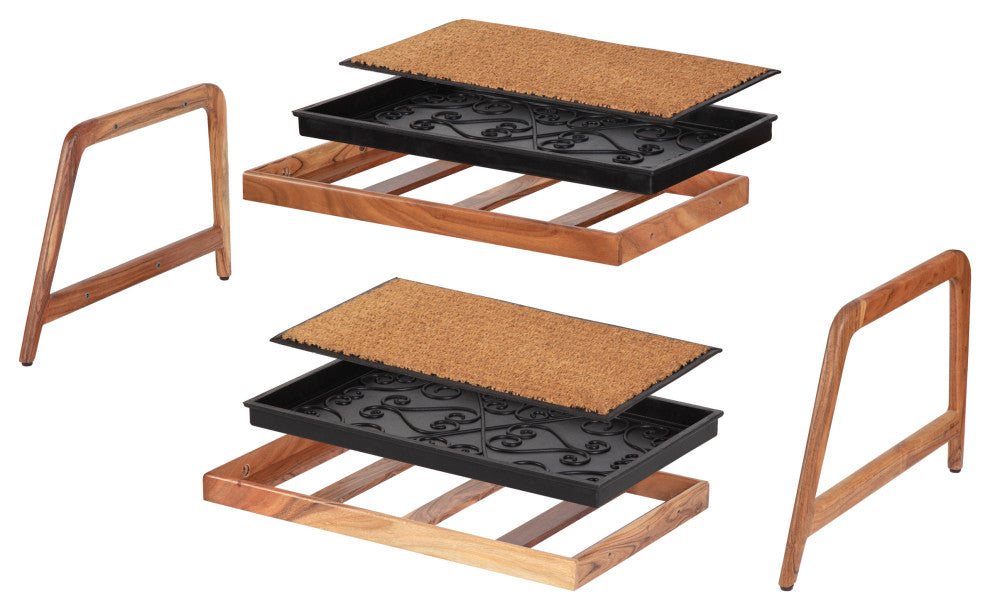 Double-Tier Natural Stand With 2-Pair Rubber Boot Trays San Tropez