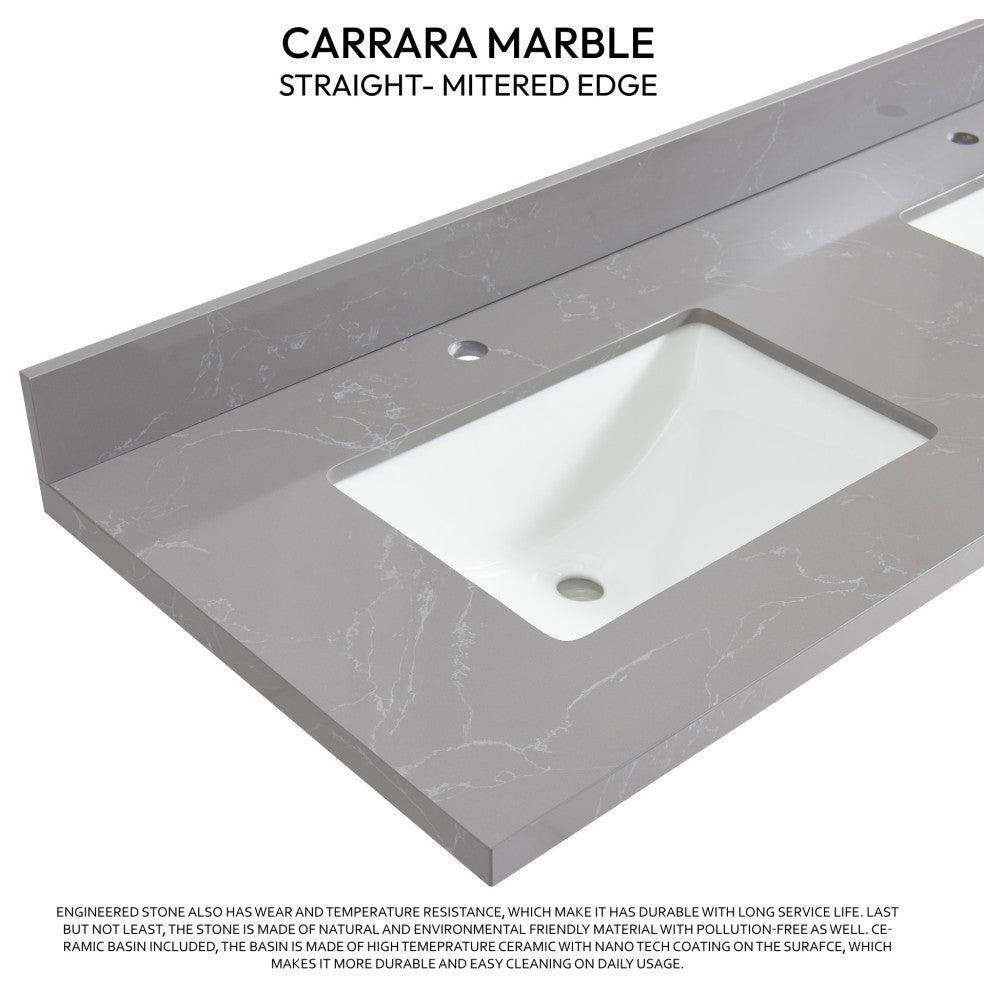 Malaga Composite Stone Vanity Top With Ceramic Sink, Reticulated Gray, 61"