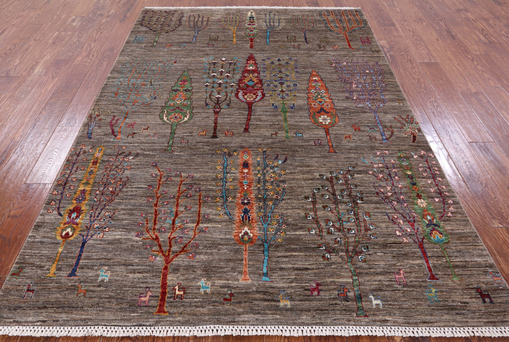 Persian Gabbeh Tribal Hand Knotted Rug 5' 7" X 7' 9" Q7298