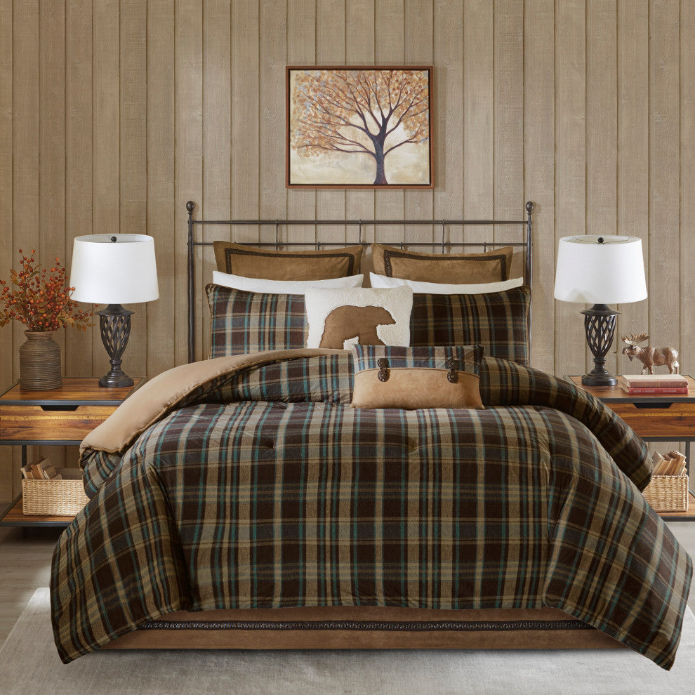 Woolrich Hadley Plaid Cottage Taupe Comforter Set, Terra Brown, Queen