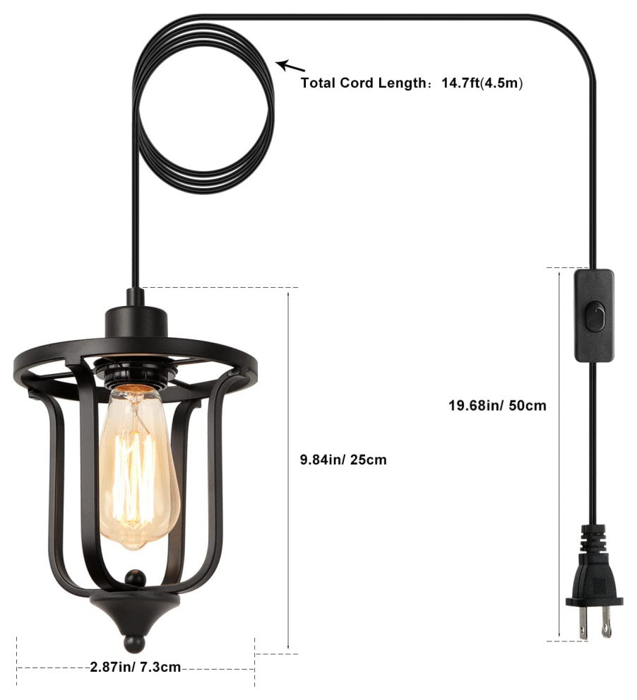 Plug, Pendant Light Fixture Vintage Black Pendant Lamp