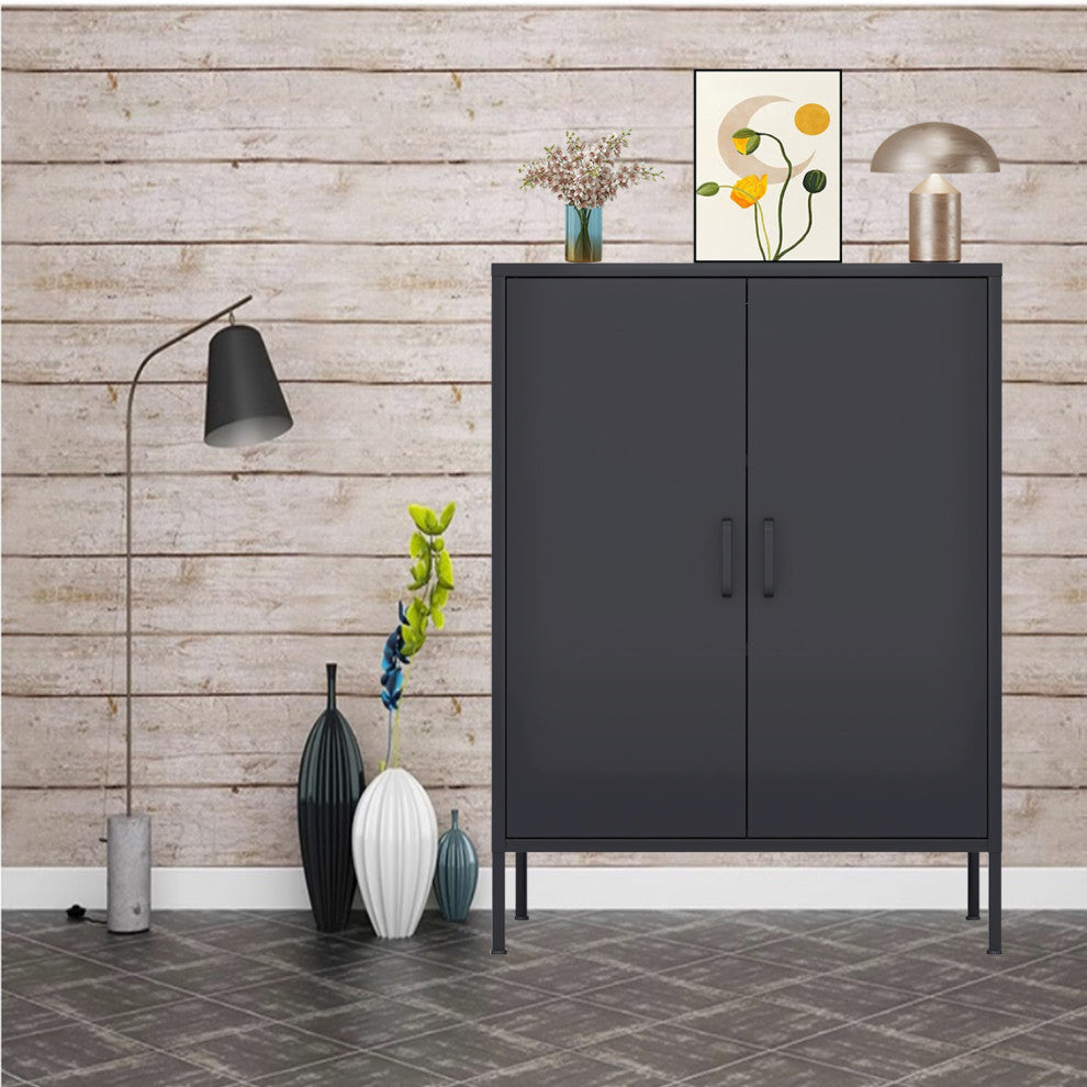Storage Cabinet Metal Locker With Adjustable Shelves Black