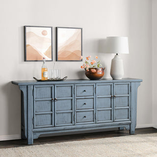 Crafton 4-Door Reclaimed Pine Wood Blue Sideboard Buffet
