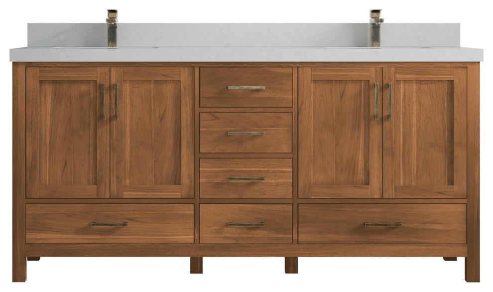Malibu Teak 72 Double Sink Bath Vanity in Golden Teak 2" Carrara Quartz