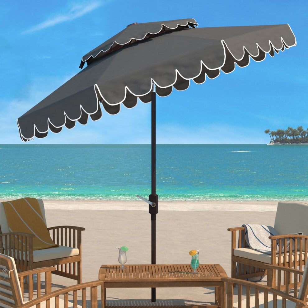 Safavieh Venice 9' Round Double Top Crank Umbrella, Grey