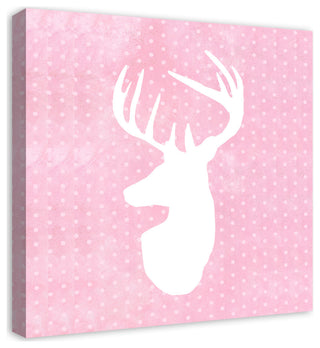 Deer Polka Dots Pink 24x24 Canvas Wall Art